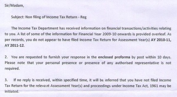 Non Filling Of Income Tax Return Cib 321 Income Tax Notification 1844